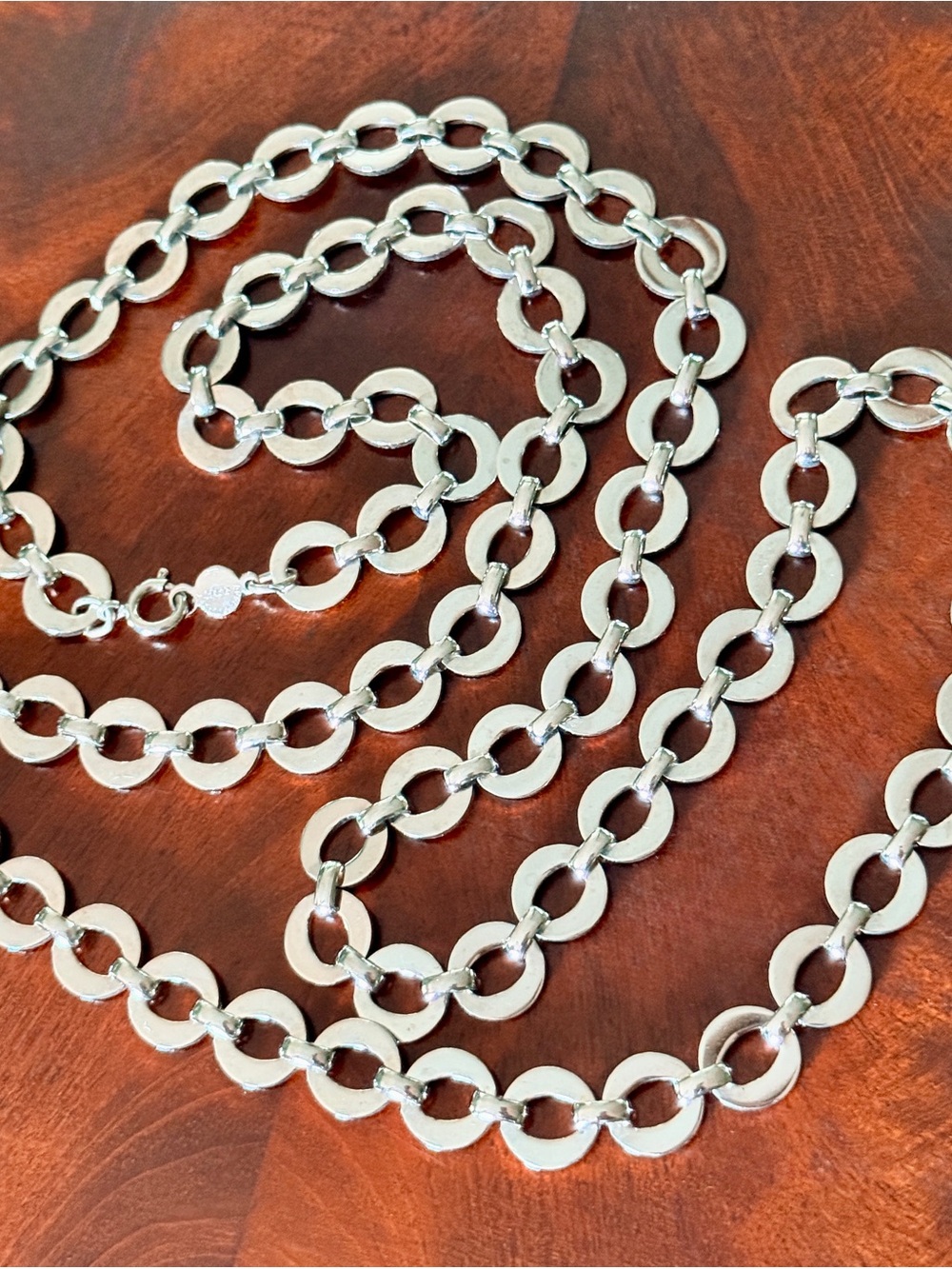 Vintage Accessocraft Mid-Century Circle Link Necklace; Silver Tone; 38”